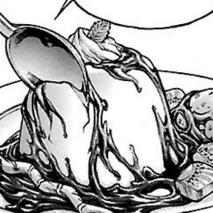 デザートのプリンを食べるペイン博士