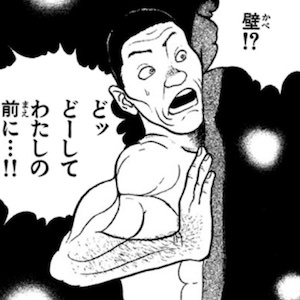 ダウンし、地面を壁と錯覚するマウント斗羽